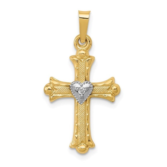 14K w/Rhodium Diamond Fleur De Lis Cross Pendant,All Products : American Fashion Style Bags On Sale